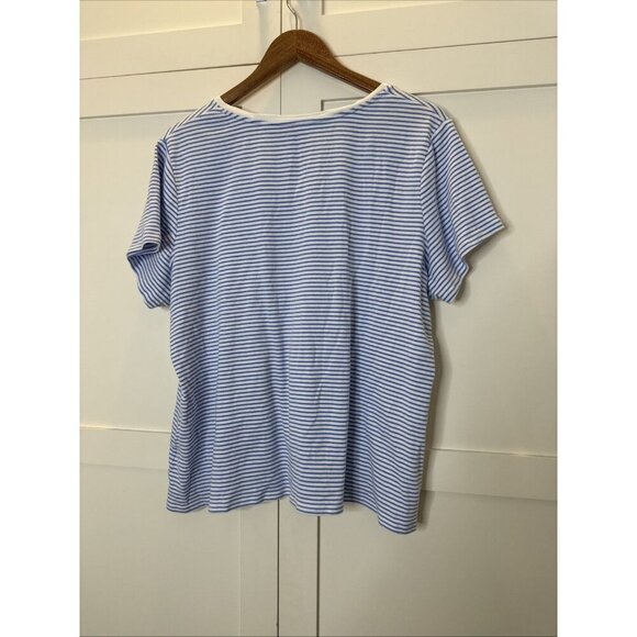 Croft & Barrow Women's V- Neck Tee Shirt Top Sz XXL - Blue Thin Stripe - Picture 11 of 12